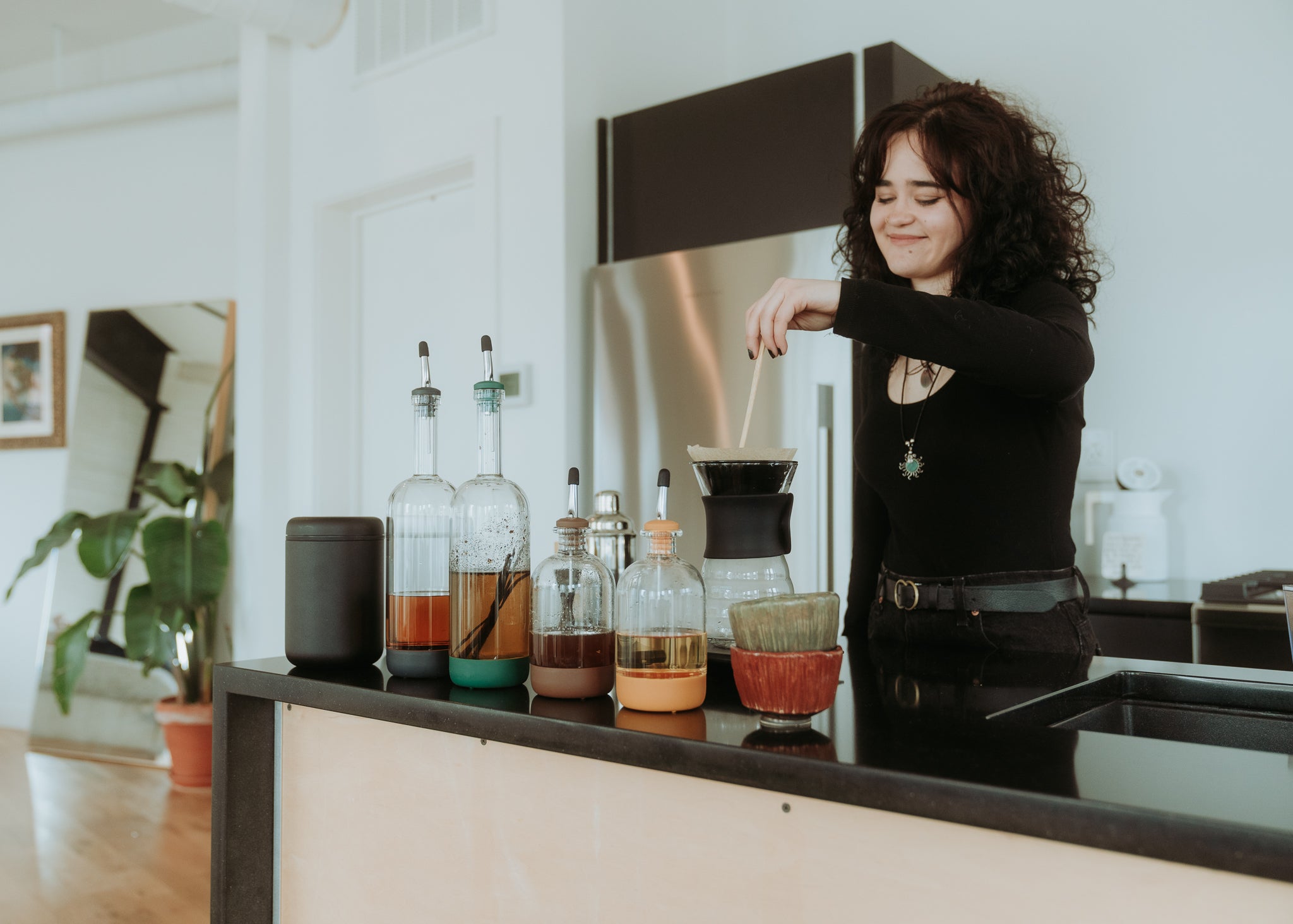 Innovative home barware for crafting simple cocktails, storing syrups and infusing spirits or olive oils from home
